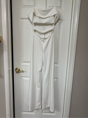 Elegant White Strapless Jumpsuit with Folded Bodice
